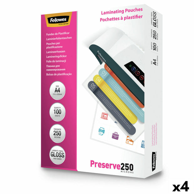 Laminating Pouches Fellowes 100 Pieces Transparent A4 (4 Units)