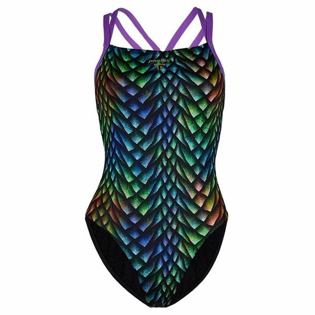 Damen Badeanzug Aqua Sphere Peacock Schwarz Bunt