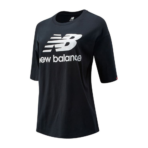 Damen Kurzarm-T-Shirt New Balance Essentials Stacked Schwarz