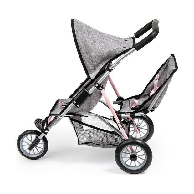Doll Stroller Reig Jogger Grey Pink Wheels x 3 Twins