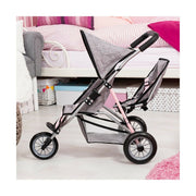 Doll Stroller Reig Jogger Grey Pink Wheels x 3 Twins