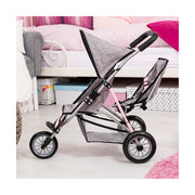 Doll Stroller Reig Jogger Grey Pink Wheels x 3 Twinned