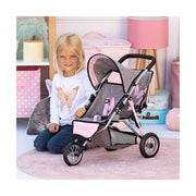 Doll Stroller Reig Jogger Grey Pink Wheels x 3 Twins