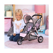 Doll Stroller Reig Jogger Grey Pink Wheels x 3 Twinned