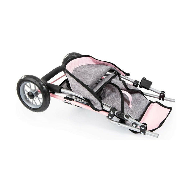 Doll Stroller Reig Jogger Grey Pink Wheels x 3 Twins