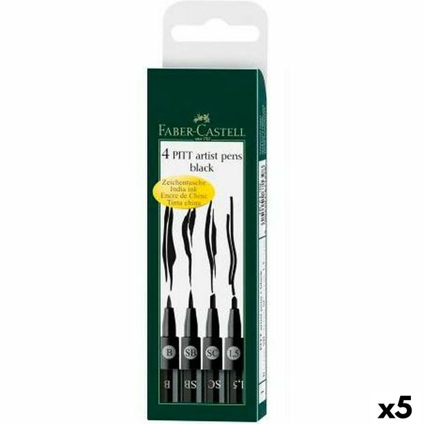 Set of Felt Tip Pens Faber-Castell Pitt Artist Case Black (5 Units)