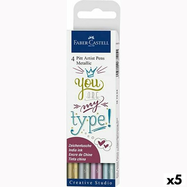 Set of Felt Tip Pens Faber-Castell Pitt Artist Case Metallic (5 Units)