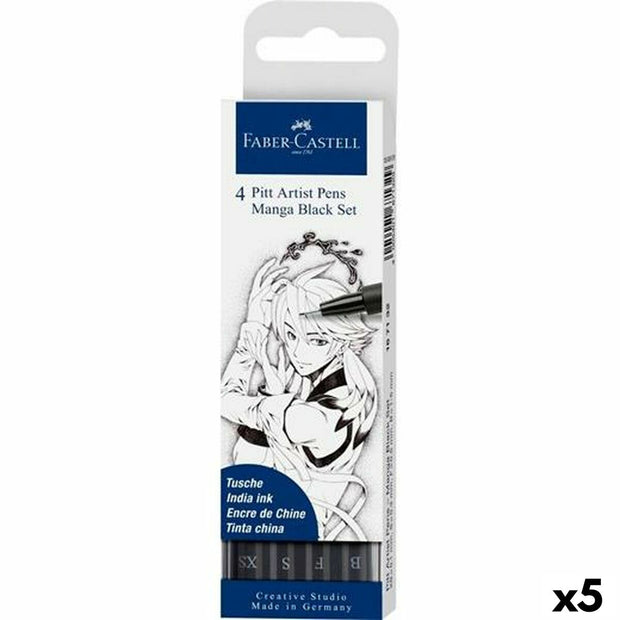 Set of Felt Tip Pens Faber-Castell Pitt Artist Case Comic, drawing and manga Black (5 Units)