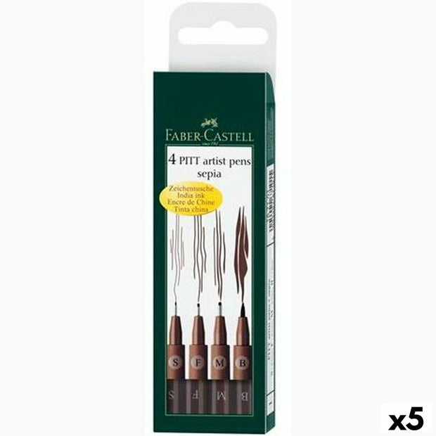 Set of Felt Tip Pens Faber-Castell Pitt Artist Case Sepia (5 Units)