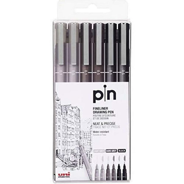 Permanent marker Uni-Ball PIN-200(S) Black Grey 6 Pieces