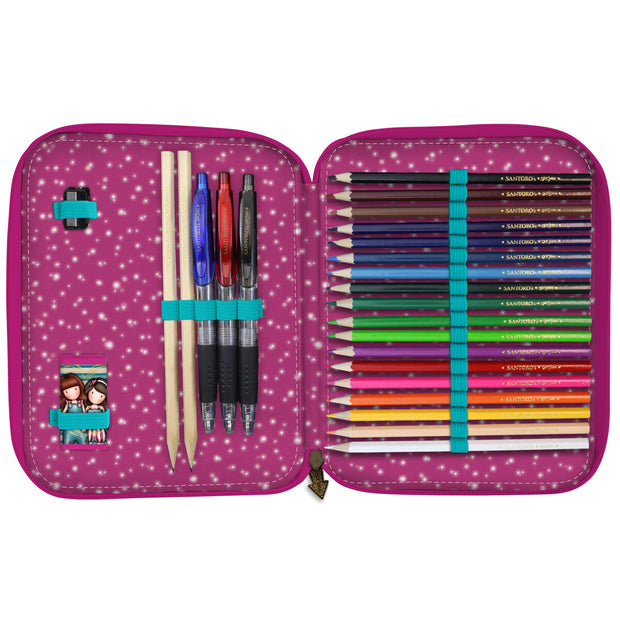 Double Pencil Case Gorjuss Fireworks Maroon (46 Pieces)