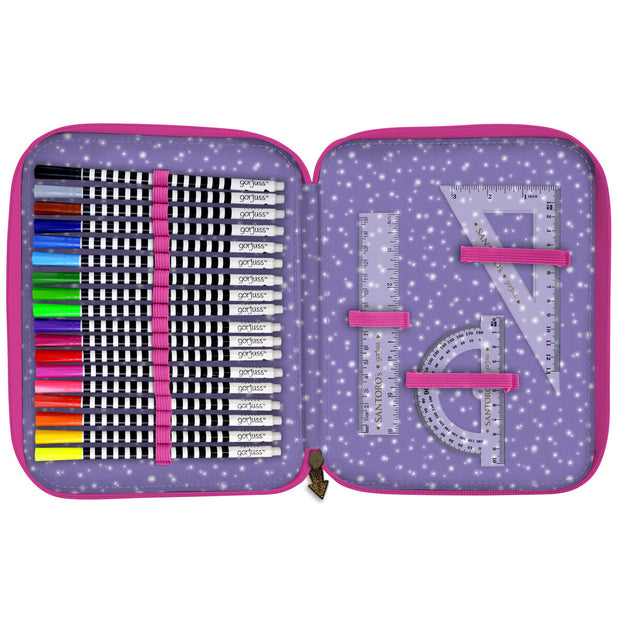 Double Pencil Case Gorjuss Up and away Purple (46 Pieces)