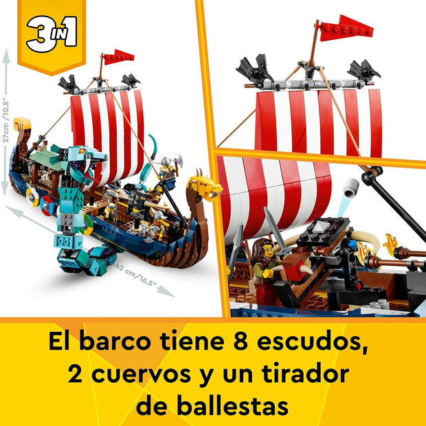 Playset Lego 31132 Creator 3-in-1 Viking Ship and Midgard Serpent (1192 Pieces)