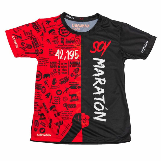 Herren Kurzarm-T-Shirt Kamuabu Soy Maratón Schwarz Rot