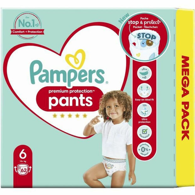 Disposable nappies Pampers Premium Protection Pants 6 (62 Units)