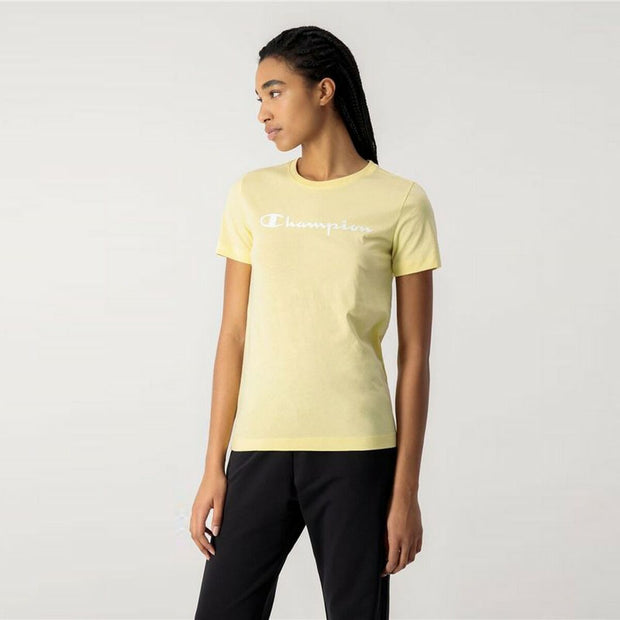Damen Kurzarm-T-Shirt Champion  Big Script Logo Gelb