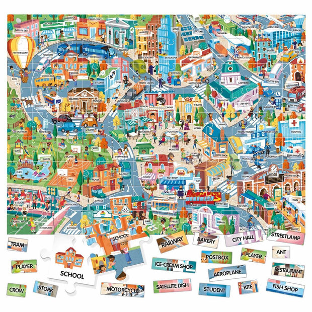 Child's Puzzle HEADU Easy English 100 Words The City	 English