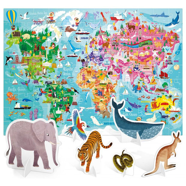 Child's Puzzle HEADU World Tour Giant Puzzle Animals 3D 108 Pieces