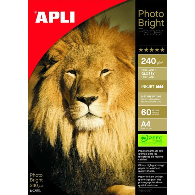 Glossy Photo Paper Apli Inkjet 60 Sheets 240 g/m² A4