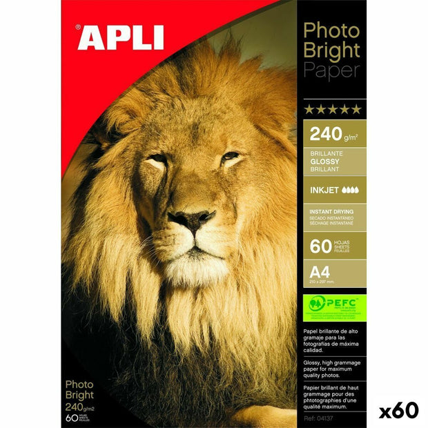 Glossy Photo Paper Apli Inkjet 60 Sheets 240 g/m² A4