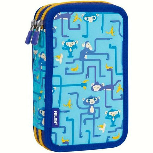 Double Pencil Case Milan Tangled Monkeys 34 Pieces Blue