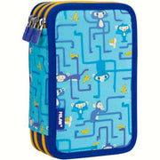 Triple Pencil Case Milan Tangled Monkeys 49 Pieces Blue