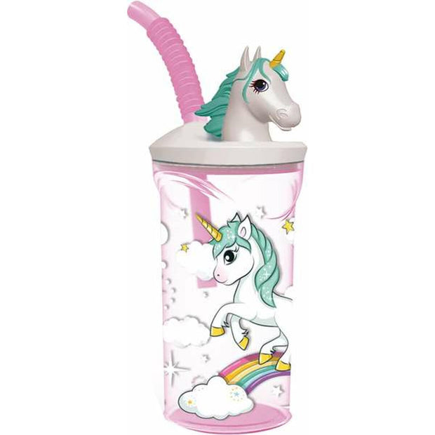 Cup with Straw Stor Unicorn Rainbow Pink (360 ml)