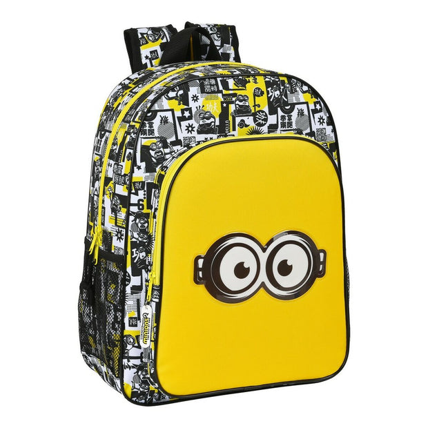 School Bag Minions Black White Yellow (33 x 42 x 14 cm)