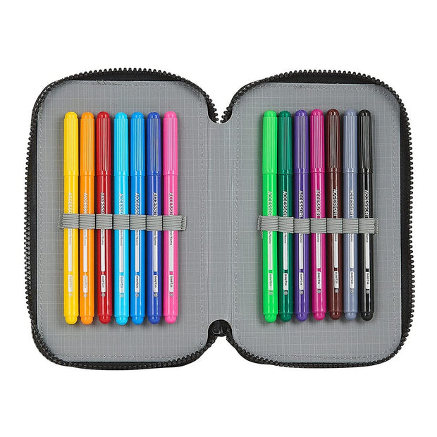 Triple Pencil Case BlackFit8 Topography Black Green (28 pcs)