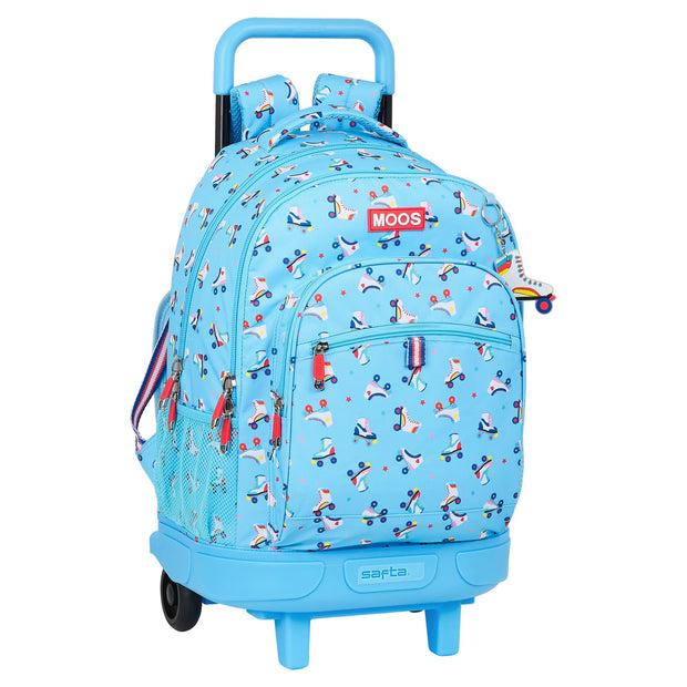 School Rucksack with Wheels Rollers Moos Multicolour Light Blue