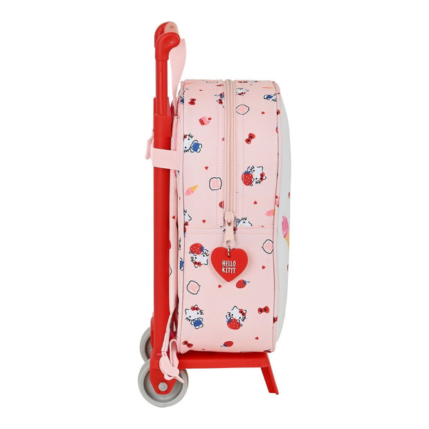 School Rucksack with Wheels Hello Kitty Happiness Girl Pink White (22 x 28 x 10 cm)
