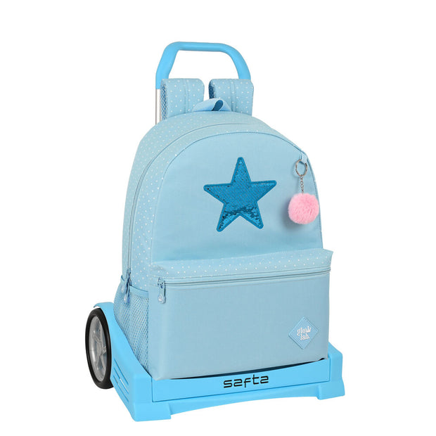 School Rucksack with Wheels Glow Lab Light Blue