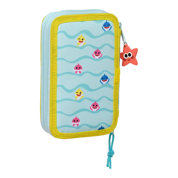 Double Pencil Case Baby Shark Beach Day Yellow Light Blue (12.5 x 19.5 x 4 cm) (28 pcs)