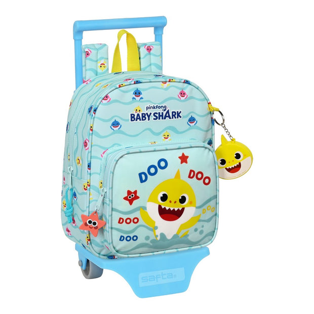 School Rucksack with Wheels Baby Shark Beach Day Light Blue (22 x 28 x 10 cm)