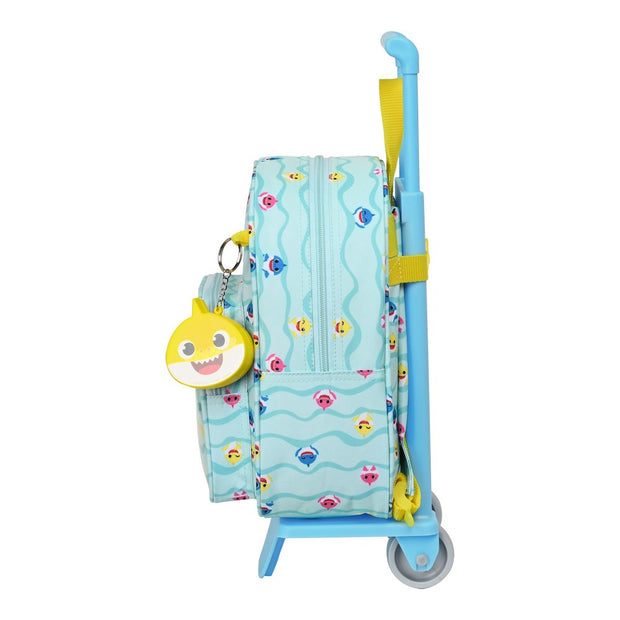 School Rucksack with Wheels Baby Shark Beach Day Light Blue (22 x 28 x 10 cm)