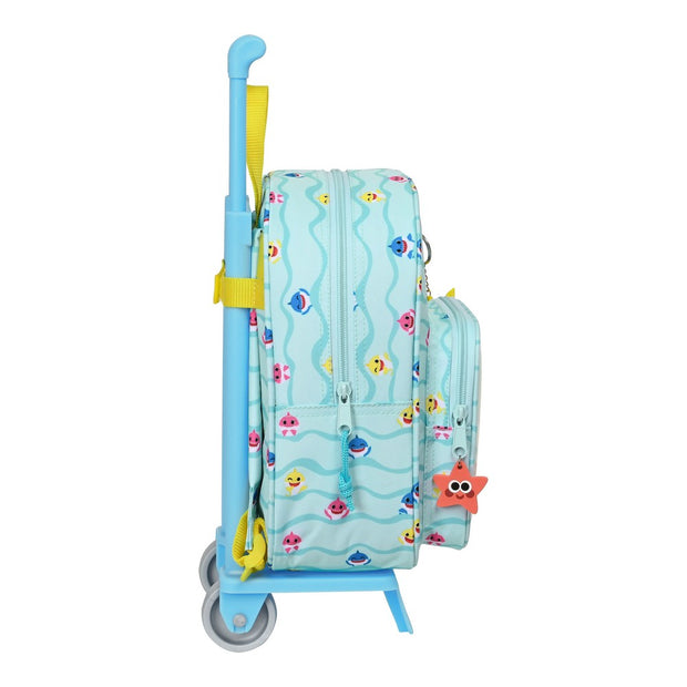 School Rucksack with Wheels Baby Shark Beach Day Light Blue (22 x 28 x 10 cm)