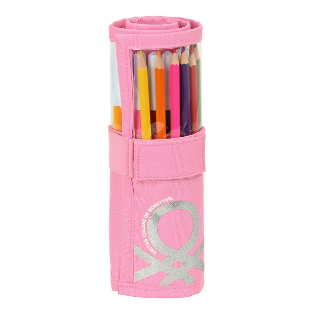 Pencil Case Benetton Flamingo Pink Roll-up Pink (27 Pieces) (7 x 20 x 7 cm)