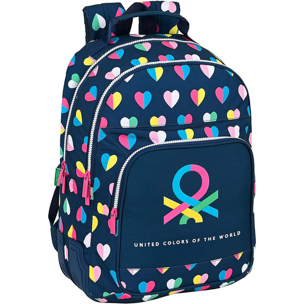 School Bag Benetton Corazones Multicolour Navy Blue (32 x 42 x 15 cm)