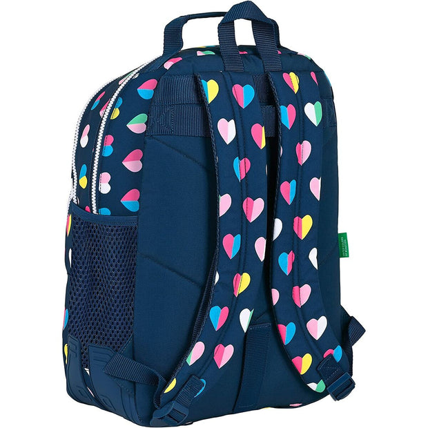 School Bag Benetton Corazones Multicolour Navy Blue (32 x 42 x 15 cm)