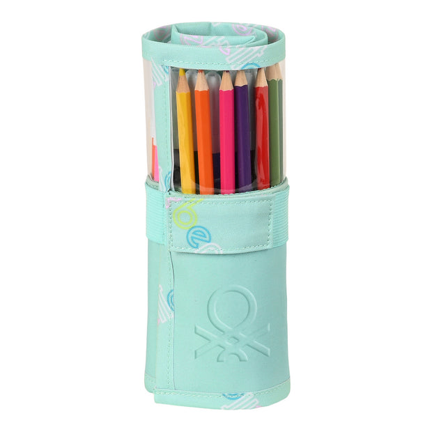 Pencil Case Benetton World Roll-up Mint (27 Pieces) (7 x 20 x 7 cm)