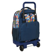 School Rucksack with Wheels Hot Wheels Challenge Navy Blue (33 x 45 x 22 cm)