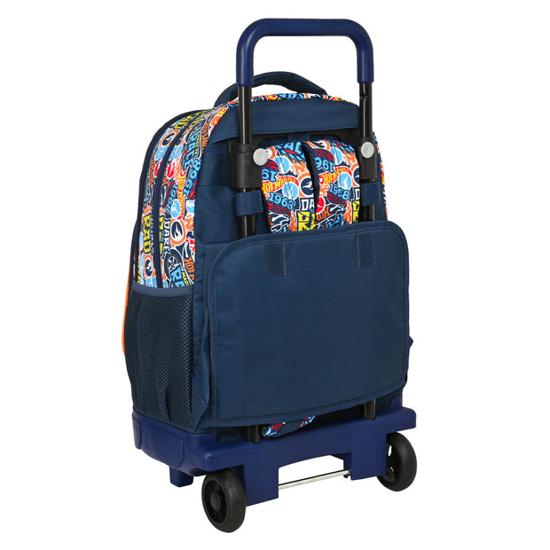 School Rucksack with Wheels Hot Wheels Challenge Navy Blue (33 x 45 x 22 cm)