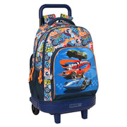 School Rucksack with Wheels Hot Wheels Challenge Navy Blue (33 x 45 x 22 cm)