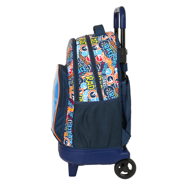 School Rucksack with Wheels Hot Wheels Challenge Navy Blue (33 x 45 x 22 cm)