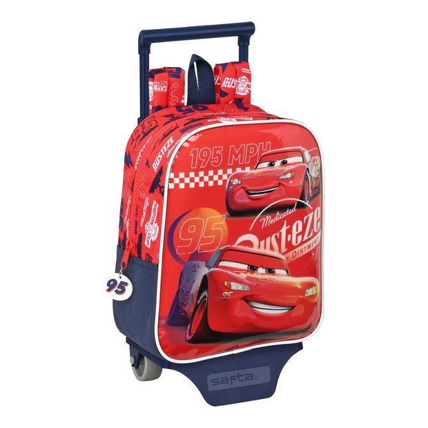 School Rucksack with Wheels Cars Double Vision Red Navy Blue (22 x 28 x 10 cm)