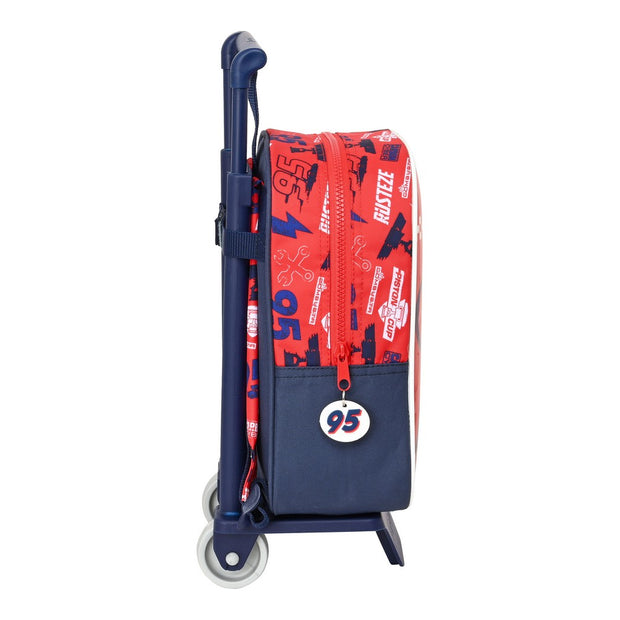 School Rucksack with Wheels Cars Double Vision Red Navy Blue (22 x 28 x 10 cm)