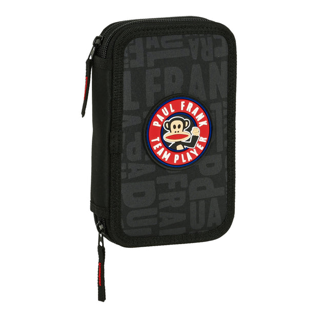 Double Pencil Case Paul Frank Team Player Black (12.5 x 19.5 x 4 cm) (28 pcs)