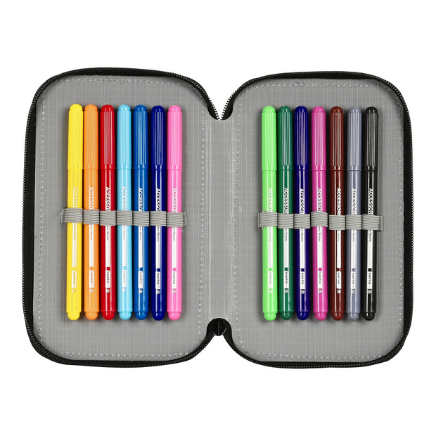 Double Pencil Case Paul Frank Team Player Black (12.5 x 19.5 x 4 cm) (28 pcs)