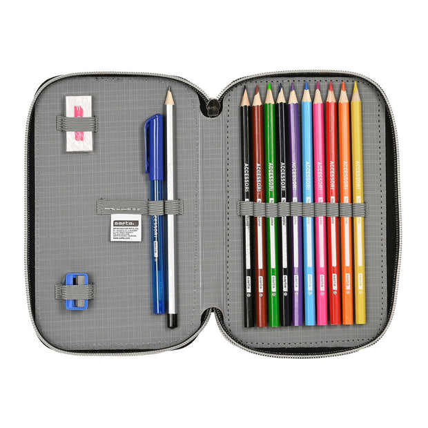 Double Pencil Case Nerf Neon Black Lime (12.5 x 19.5 x 4 cm) (28 pcs)