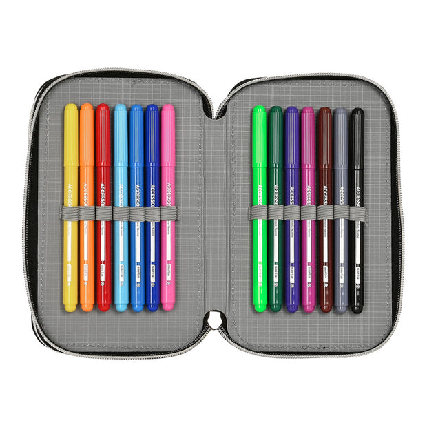 Double Pencil Case Nerf Neon Black Lime (12.5 x 19.5 x 4 cm) (28 pcs)